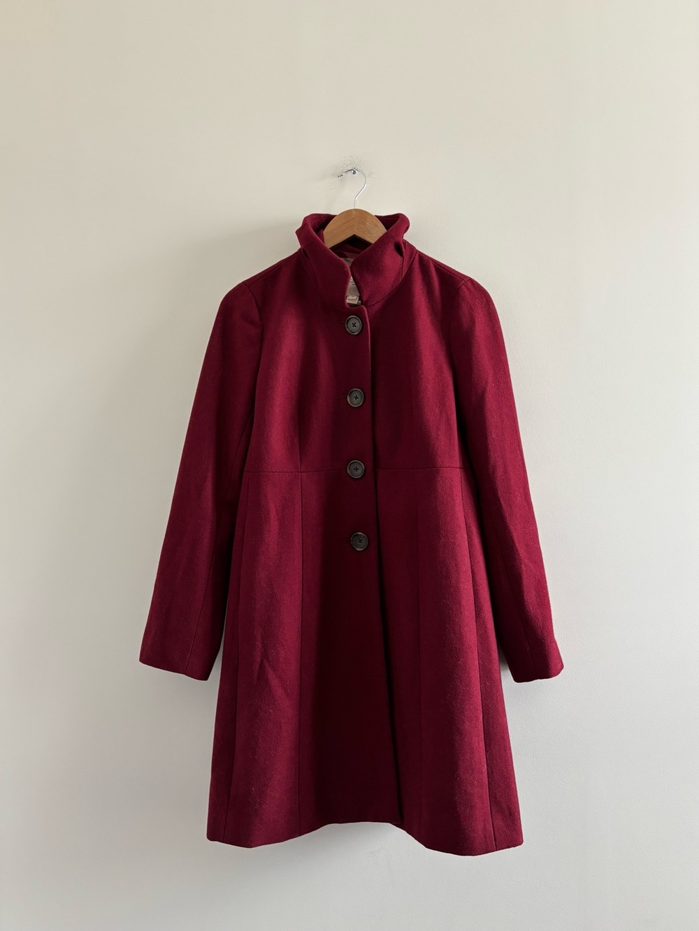 J. Crew Coat Wool Blend Uptown Burgundy Ruffle Collar Womens 4 Preppy Retro
